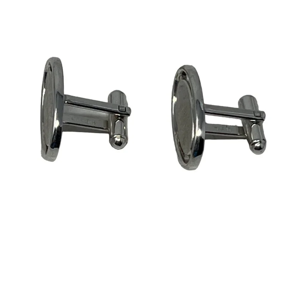 Vintage Hickok Mens‎ Cufflinks Silver Tone Oval Shiny and Brushed Finish